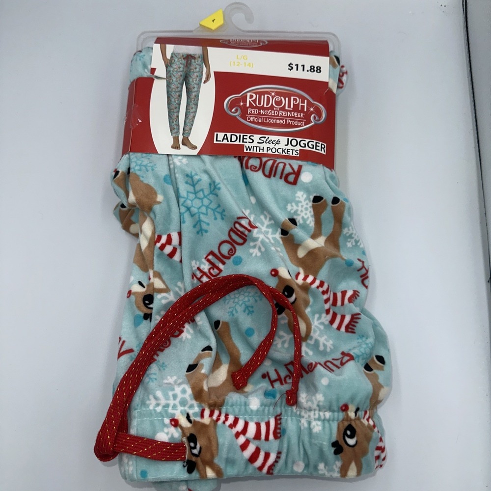 Rudolph Red-Nosed Reindeer Ladies Sleep Jogger Christmas Pajamas Large 12-14